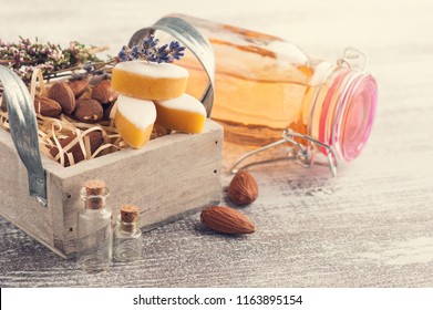 Homemade apple cider and sweets on wooden table