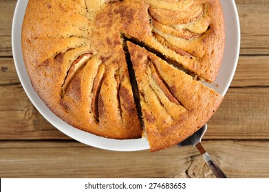 Homemade Apple Pie Cut With Spatula