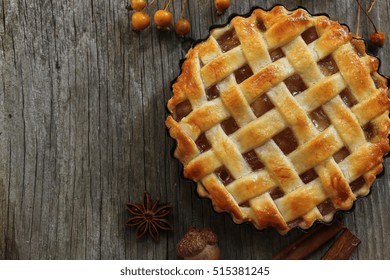 Homemade Apple Pie  Or Tart With Lattice Top Overhead View