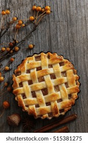 Homemade Apple Pie  / Apple Tart With Lattice Top Overhead View