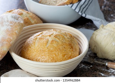 Homemade Artisan Bread In A Proofing Bowl