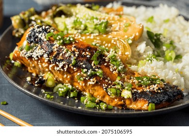 Homemade Asian Roasted Miso Salmon With Rice And Bok Choy
