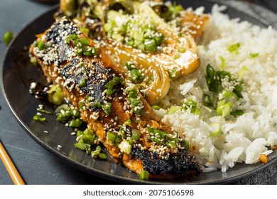 Homemade Asian Roasted Miso Salmon With Rice And Bok Choy