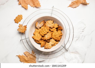 Homemade Autumn Gingerbread Cookies, Top Down View Fall Baking Concept