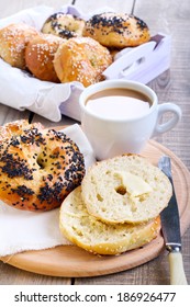 Homemade Bagels, Cut And Coffee