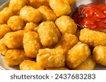 Homemade Baked Fried Tater Tot Potatoes with Ketchup