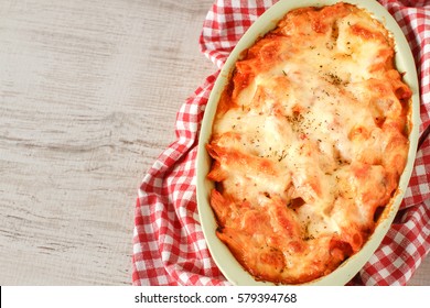 Homemade Baked Penne Pasta With Tomato Sauce And Cheese