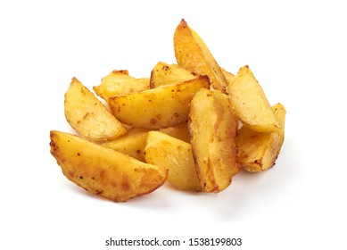 Homemade Baked Potato Wedges, Fry Potatoes, Isolated On White Background.