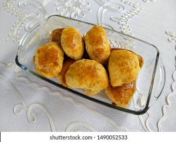 Homemade baked salty pastry with cheese and dill for breakfast or snack time