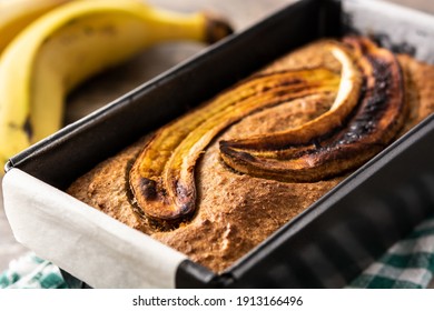 Homemade Banana Bread On Wooden Table