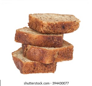 Homemade Banana Bread Sliced On White Background
