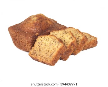 Homemade Banana Bread Sliced On White Background