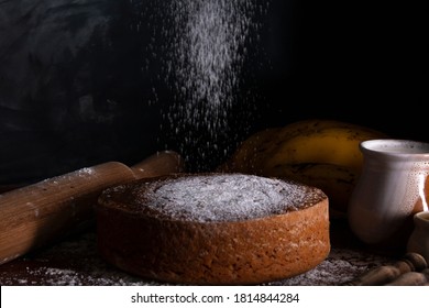 Homemade Banana Or Plantain Cake In Circular Shape Frontal Plane