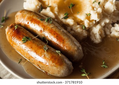 Homemade Bangers and Mash with Herbs and Gravy