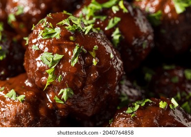 Homemade Barbecue Crockpot Meatballs In A Bowl