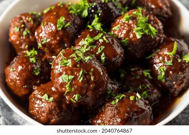 Homemade Barbecue Crockpot Meatballs In A Bowl