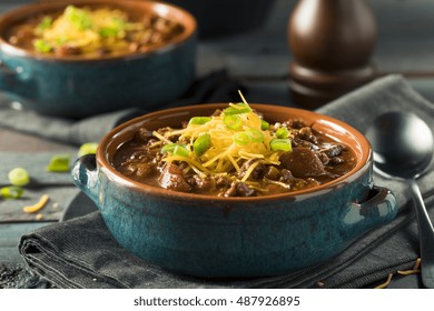 Homemade Beef Chili Con Carne With Cheese And Onions