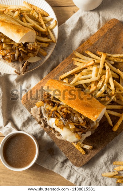 Homemade Beef\
French Dip Sandwich with French\
Fries