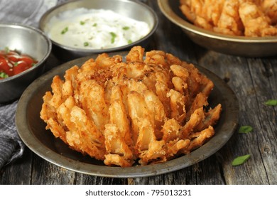 Homemade Blooming Onion With Dipping Sauce, Selective Focus / Game Day Appetizers