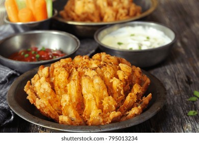 Homemade Blooming Onion With Dipping Sauce, Selective Focus / Game Day Appetizers