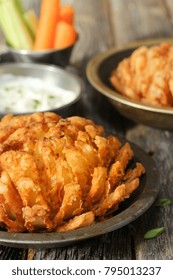 Homemade Blooming Onion With Dipping Sauce, Selective Focus / Game Day Appetizers