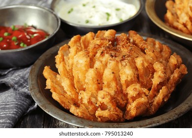 Homemade Blooming Onion With Dipping Sauce, Selective Focus / Game Day Appetizers