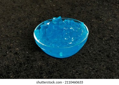 Homemade Blue Gelatin, Cut Into Cubes. Excellent Dessert, Typical Brazilian. Defocused Background.