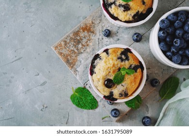 Homemade Blueberry Muffin For One Baked In A Ramekin, Overhead View