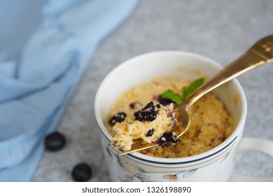 Homemade Blueberry Mug Cake Muffin, Selective Focus