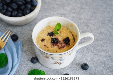 Homemade Blueberry Mug Cake Muffin, Selective Focus