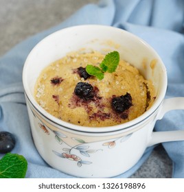 Homemade Blueberry Mug Cake Muffin, Selective Focus