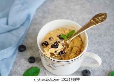 Homemade Blueberry Mug Cake Muffin, Selective Focus