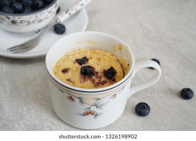 Homemade Blueberry Mug Cake Muffin, Selective Focus