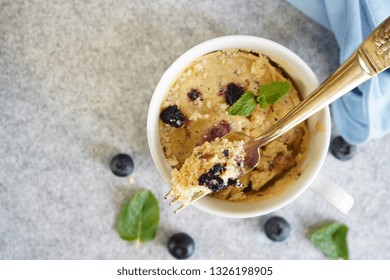 Homemade Blueberry Mug Cake Muffin, Selective Focus