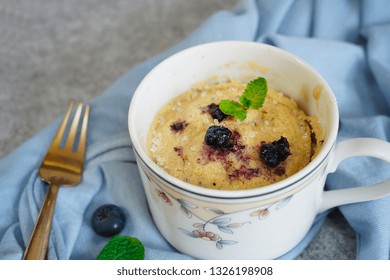 Homemade Blueberry Mug Cake Muffin, Selective Focus