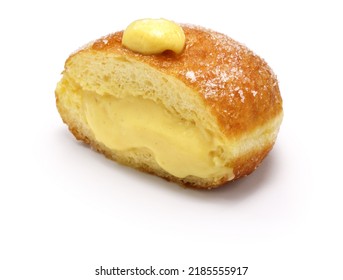 homemade Bomboloni filled with custard, Italian stuffed donuts. - Shutterstock ID 2185555917
