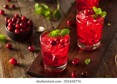 Homemade Boozy Cranberry Cocktail With Vodka And Mint