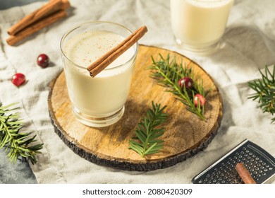 Homemade Boozy Holiday Rum Eggnog With Cinnamon And Nutmeg