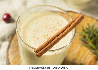 Homemade Boozy Holiday Rum Eggnog With Cinnamon And Nutmeg