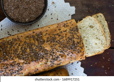 Homemade Bread Sprinkled With Linseed.