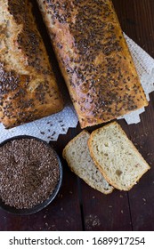 Homemade Bread Sprinkled With Linseed.