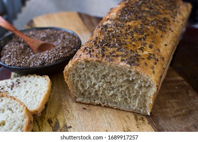 Homemade Bread Sprinkled With Linseed.