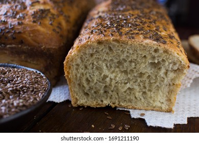 Homemade Bread Sprinkled With Linseed.