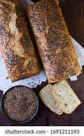 Homemade Bread Sprinkled With Linseed.