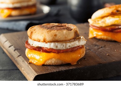 Homemade Breakfast Egg Sandwich With Cheese On An English Muffin