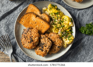 Homemade Breakfast Sausage Patty With Eggs And Toast