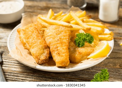 Homemade British Fish and Chips with Tartar and Lemon - Powered by Shutterstock