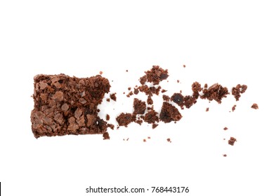 Homemade Brownie And Crumbs Isolated On A White Background