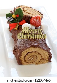 homemade buche de noel, chocolate yule log christmas cake