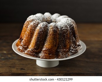 Homemade Bundt Cake With Icing Sugar.